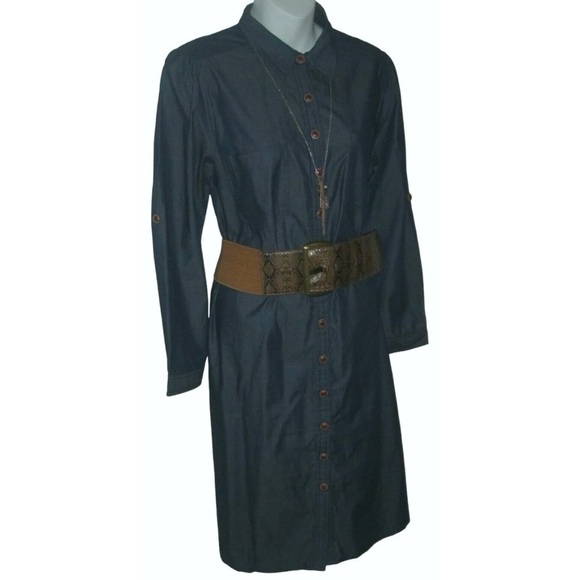 eShakti Dress Chambray Denim Button Down Shirt Custom Duster Minimalist Preppy - Picture 5 of 13